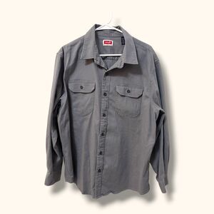 Wrangler Shirt Mens XL Gray Long Sleeve Button Up Work Twill Chest Pockets